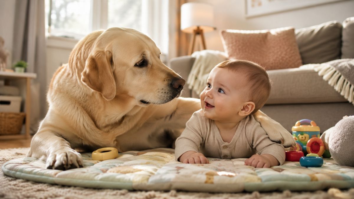 Protective Labrador Goes Viral for Gently “Parenting” Human Baby at Home