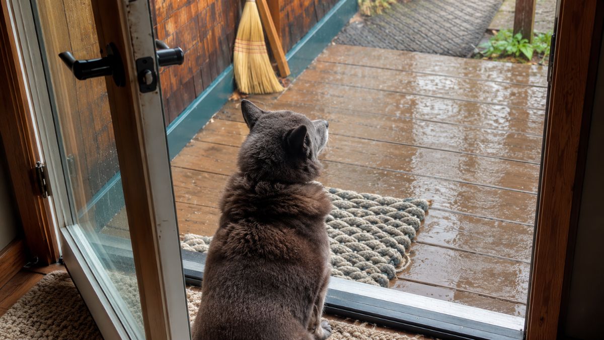Senior Rescue Dog Goes From Street Survival to Peacefully Watching Rain Beside a Warm Fire
